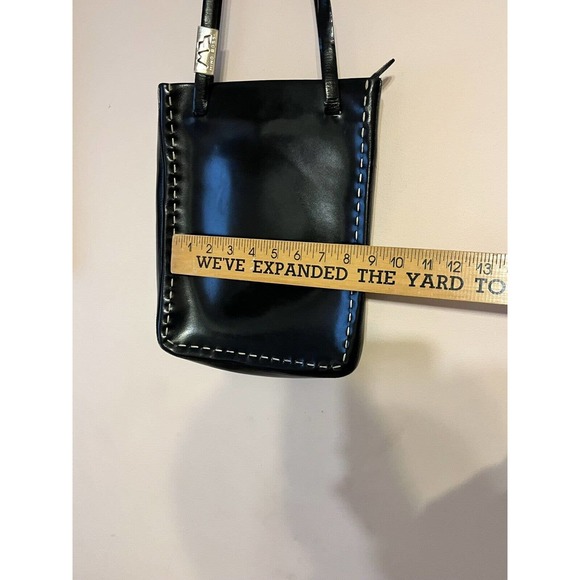MINO BOSSI Structured Rectangular Bag Purse Black Leather Handmade Italy Stitch - Picture 4 of 7